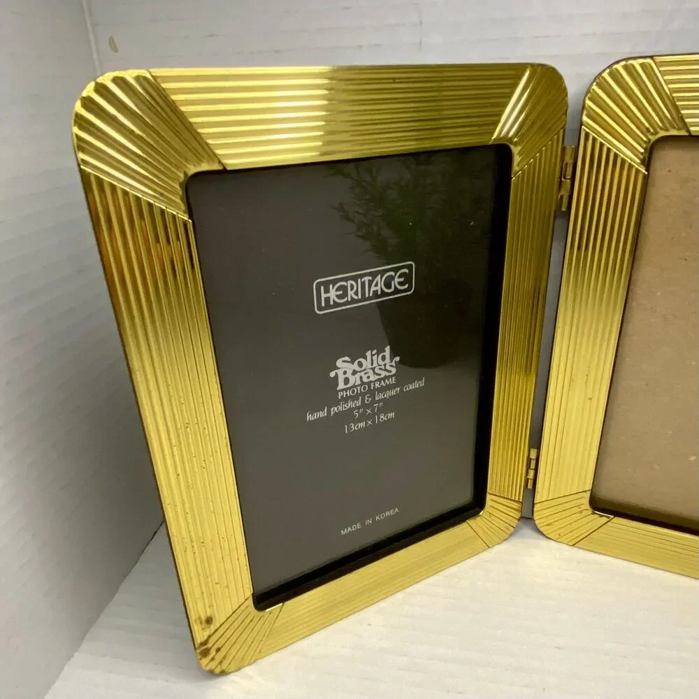 Vintage Brass Art Deco Picture Frame Double Folding 5